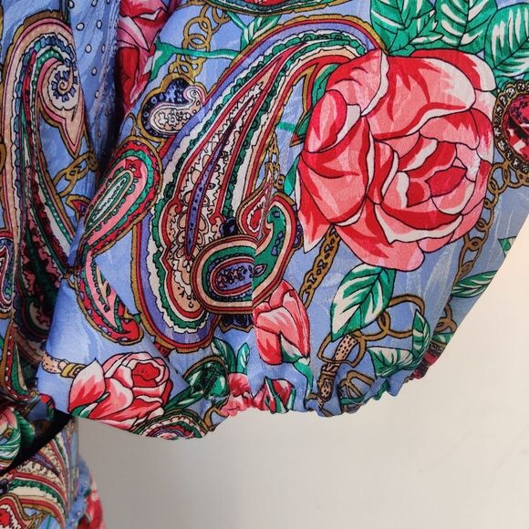 Diane Freis Vintage Blue Floral Dress With Belt Size Medium Large - Picture 5 of 11